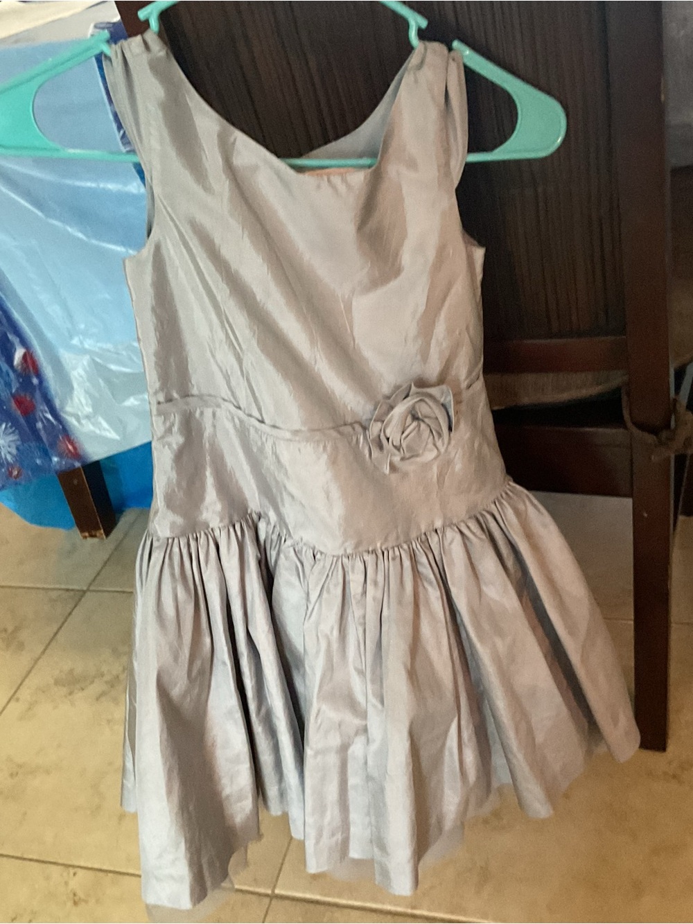 Girls Silver Satin Party Dress with Rosette, Size 6, Janie and Jack